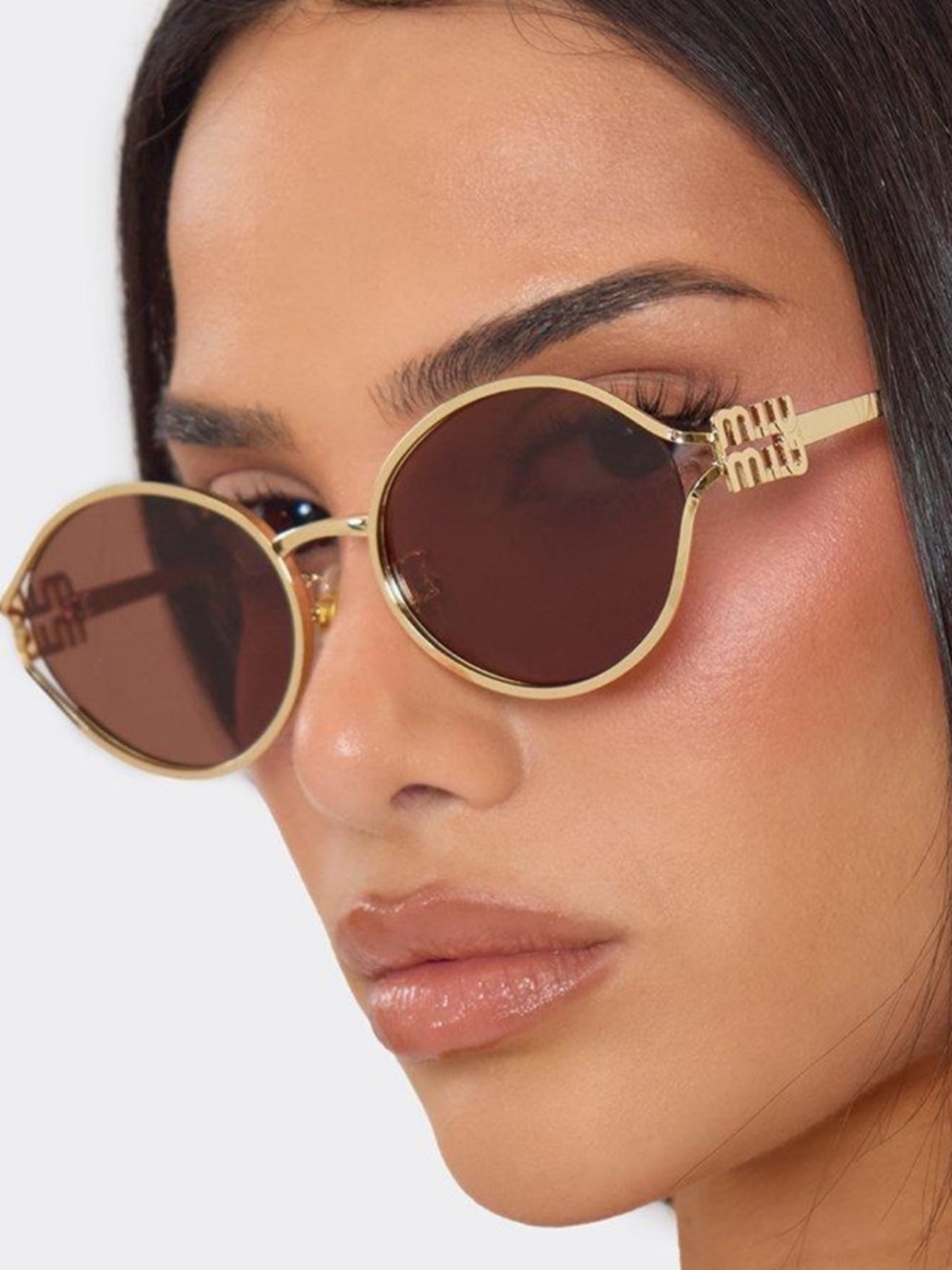 Miu Miu Gold Frame Brown Lens Round Sunglasses